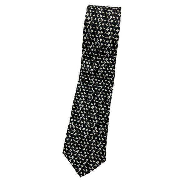 HERMÈS VINTAGE Men's 100% Silk Necktie LUXURY 156 TA Black Geometric W:3.1" EUC